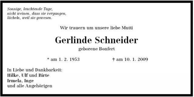 Bonfert Gerlinde 1953-2009 Todesanzeige
